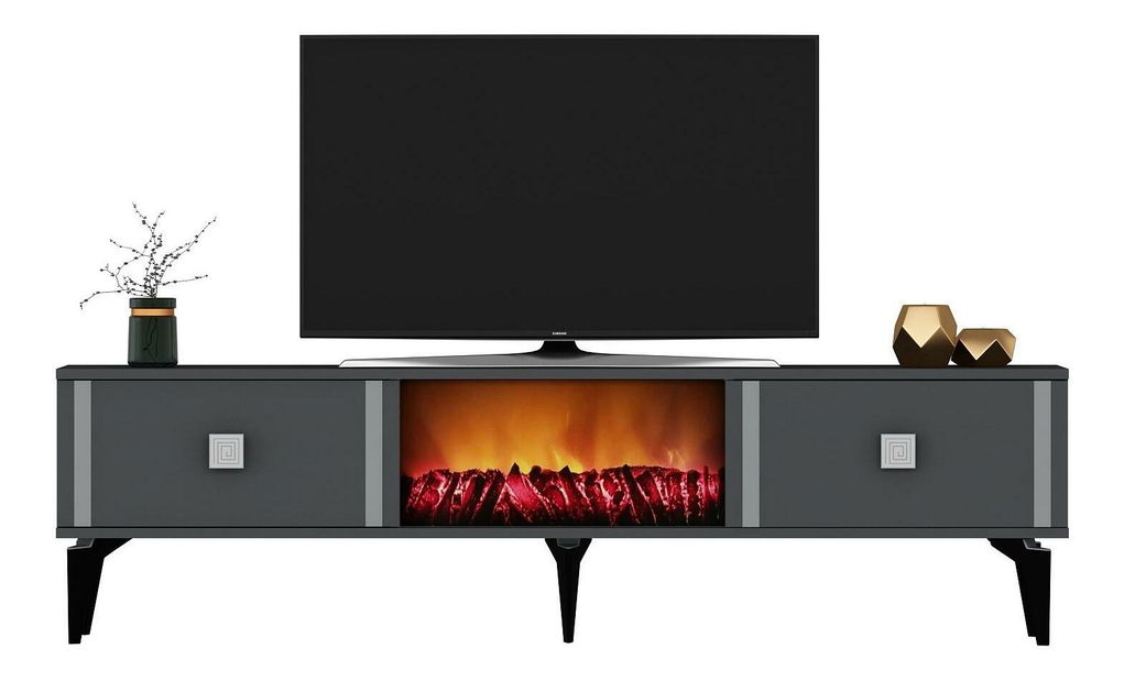 TV stolić/ormarić s kaminom Tobuvu 2 (antracit + srebrna)