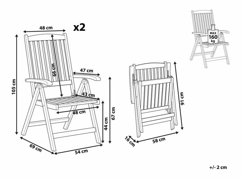 Set 2 ks. záhradných stoličiek Jakarta (svetlé drevo)