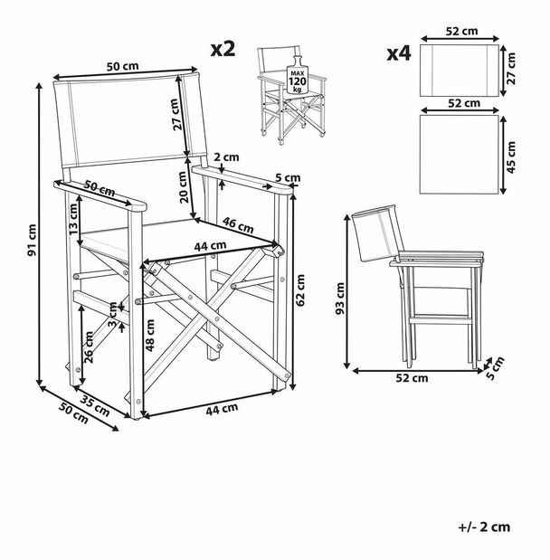 Set 2 vrtne ležaljke s rezervnim presvlakama Ciala (svijetlo drvo + geometrijski uzorak)