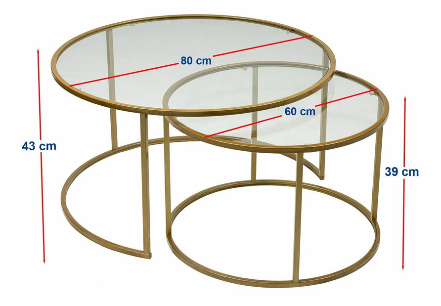 Set konferenčných stolíkov Belende (zlatá + sklo)