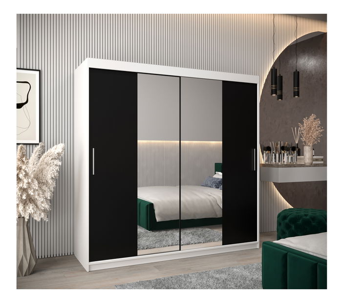 Šatníková skriňa 200 cm Toki 1 (Biela matná + Čierna matná)