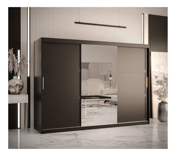 Dulap de haine Riven 2 250 (mat negru) (cu oglindă)