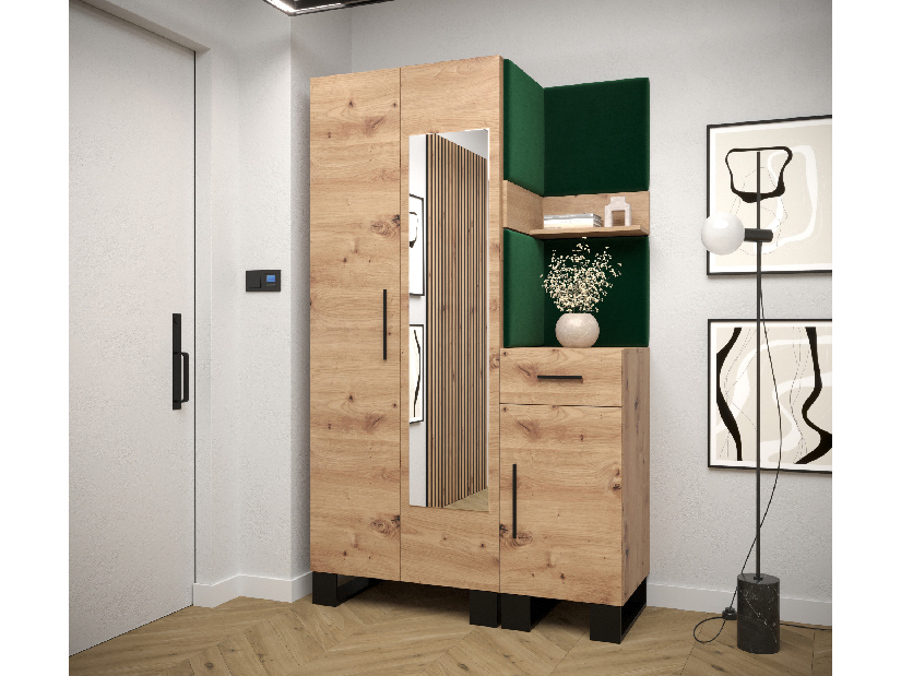 Set mobilier pentru hol Amanda 16 (Stejar artisan + verde)