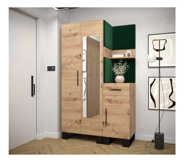 Set mobilier pentru hol Amanda 16 (Stejar artisan + verde)