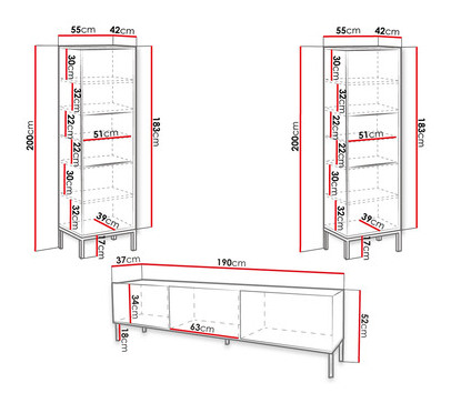 Mobilier living Madrealla II (Alb + lucios Alb + auriu) 