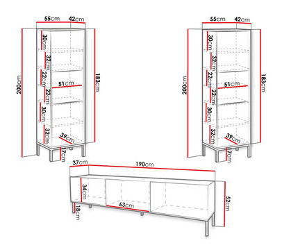 Mobilier living Madrealla II (Alb + lucios Alb + auriu) 
