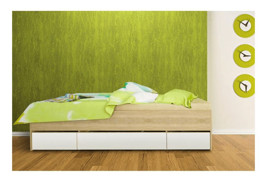 Pat de o persoană 90 cm Matari (stejar sonoma + alb)