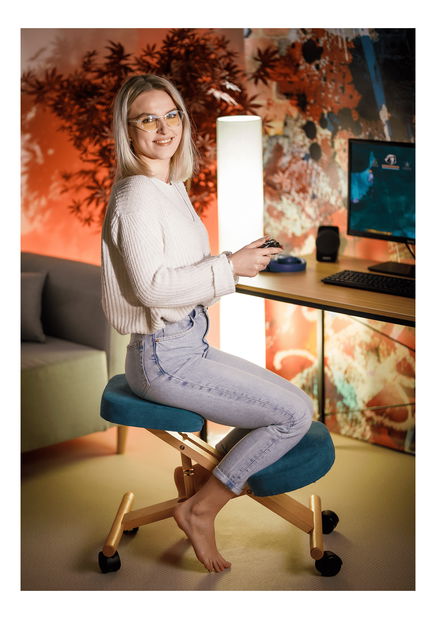 Fotoliu de birou Faith (buk + albastru