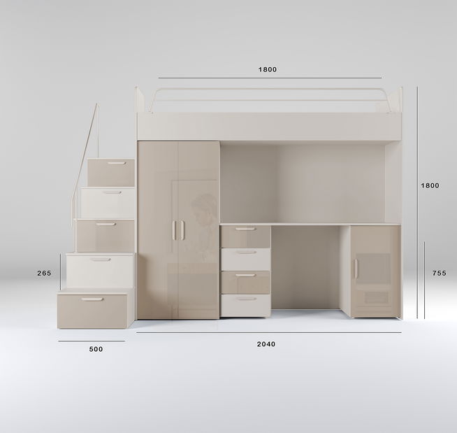 Detská posteľ Ruby IV S (kašmír + lesk béžový) (s roštami)