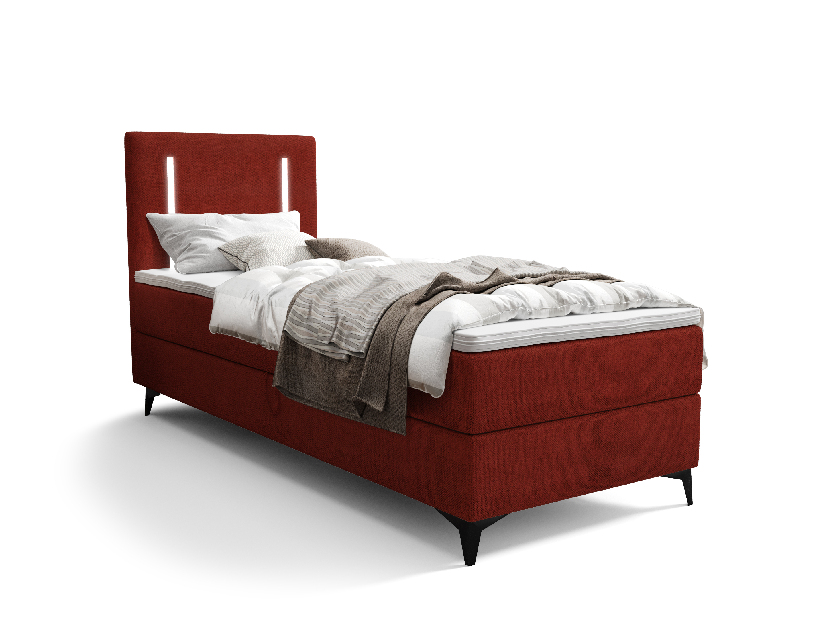 Egyszemélyes ágy 80 cm Ortega Bonell (piros) (ágyráccsal, tárolóhellyel) (LED világítás)