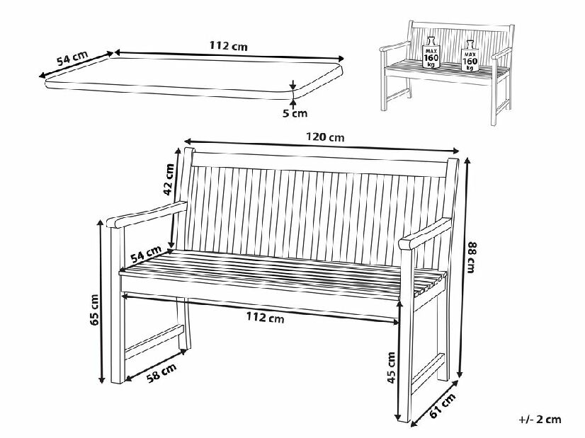 Vrtna klupa 120 cm VESTFOLD (drvo) (bež jastuk)