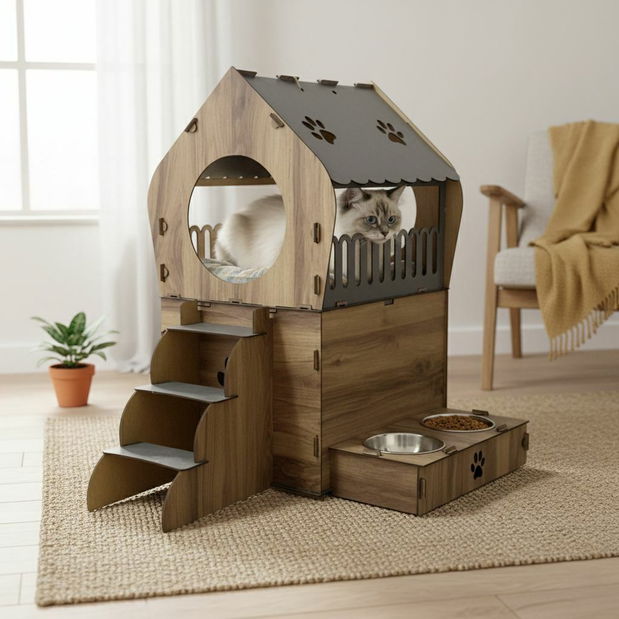 Škrabadlo pre mačky Nesty (antracit + dub)