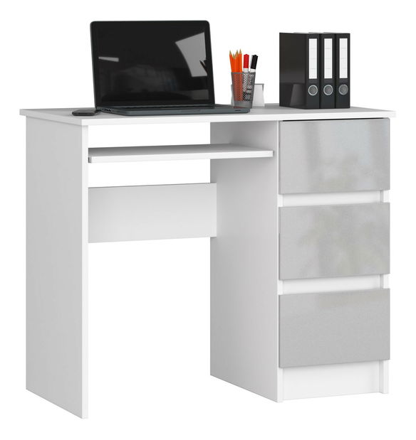 Masă PC Benicio (Alb + lucios metalic) (D)