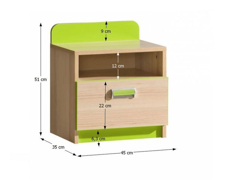 Nočný stolík Echo L12 zelená