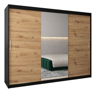 Dulap de haine 250 cm Toki 1 (negru mat + stejar artisan)