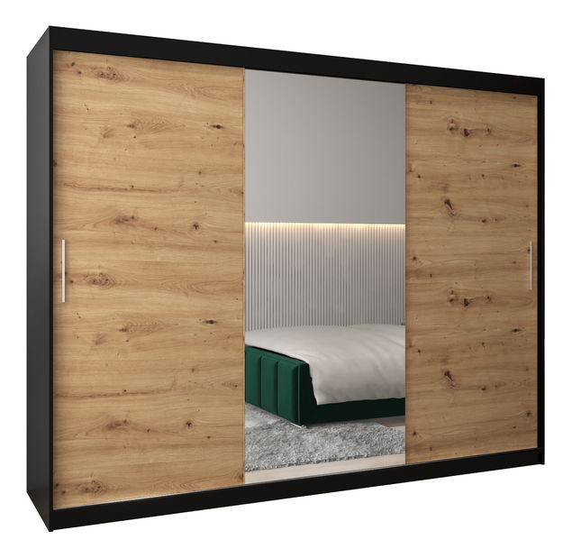 Ormar za garderobu 250 cm Toki 1 (crna mat + hrast artisan)