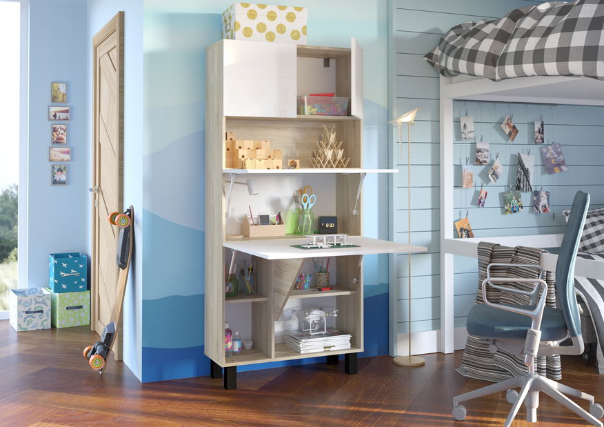 Masă PC Home (alb lucios + Stejar sonoma)