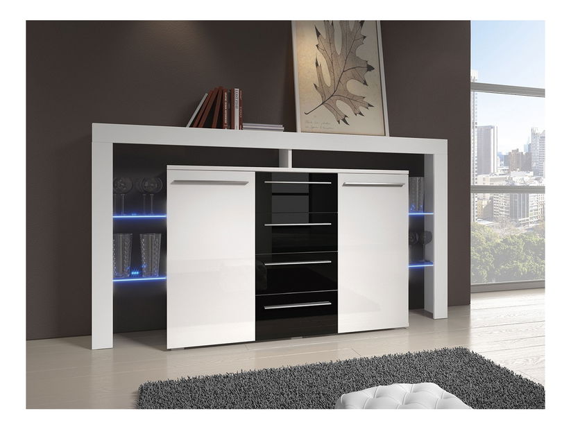 Komód Raven (fehér + fényes fekete)