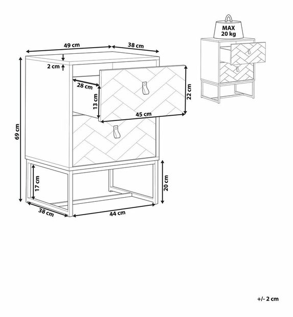 Noćni stolić NAVVEA (tamno drvo + bijela)