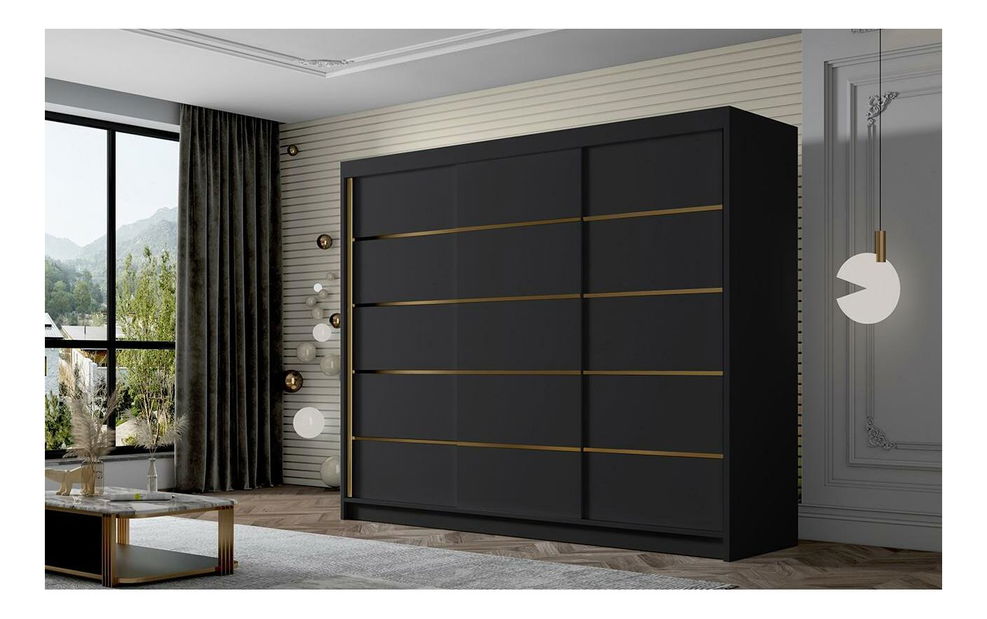 Ruhásszekrény tolóajtókkal Amby VII (fekete) 