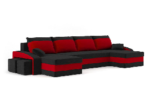 Rohová sedačka Shalini (čierna + červená) (s taburetkou) (s bonell pružinami) (L)