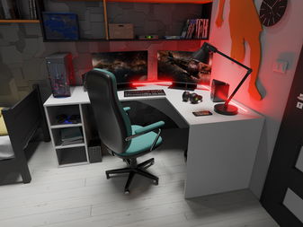 Kutni pc stol Carbon (bijela) (D) (s RGB LED rasvjetom)