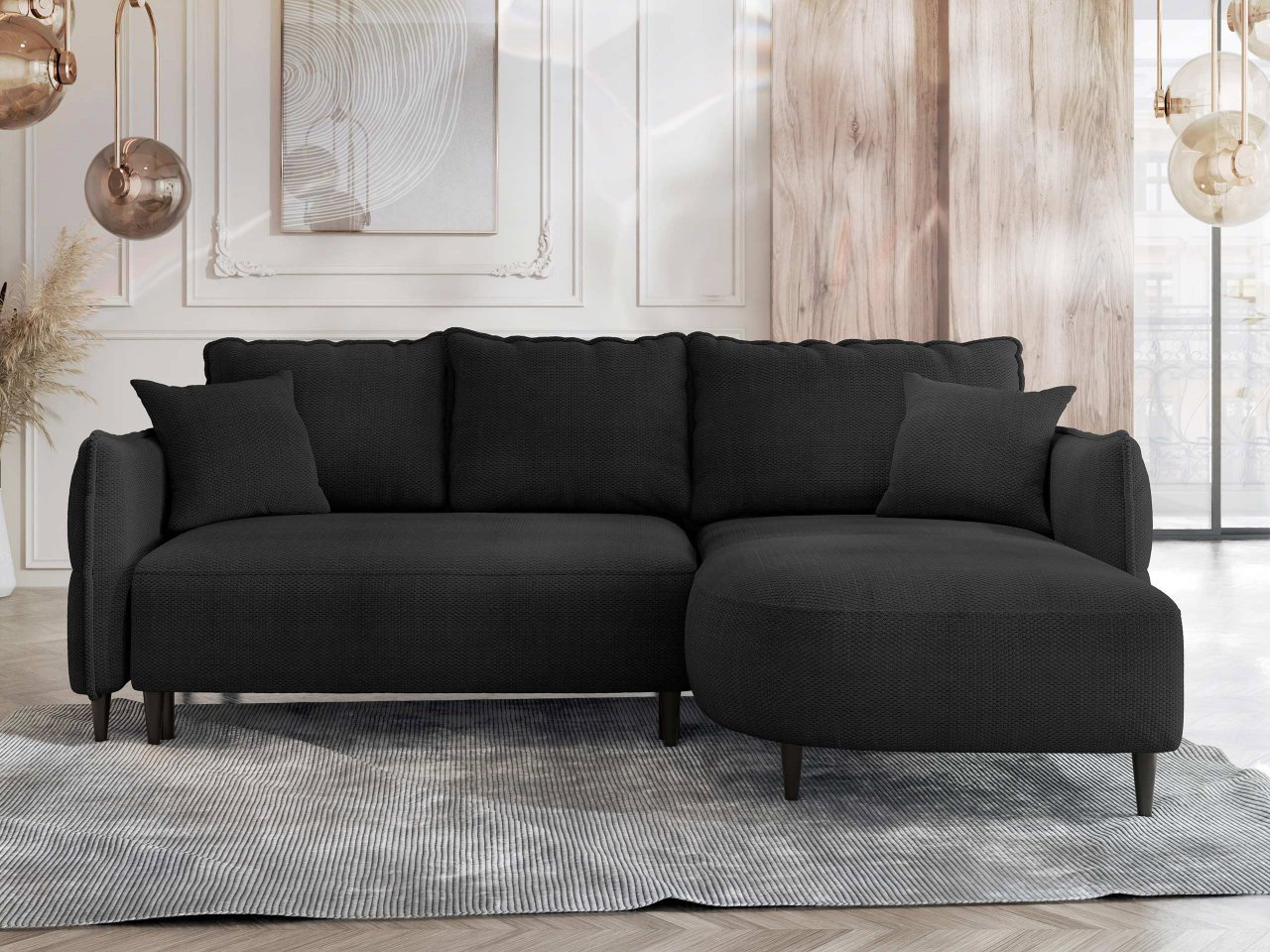 Sarokkanapé Evorde (fekete) (tárolóhellyel) (J)