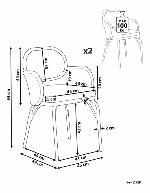 Set 2 buc scaune de grădină Praza (natural + gri)