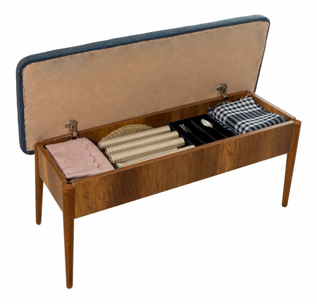 Blagovaonski stol na razvlačenje sa 2 stolice i 2 klupe Vlasta (orah + tamnoplava)