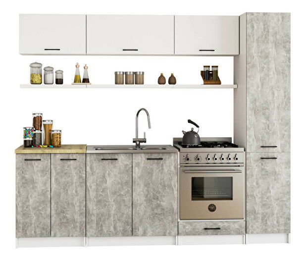 Konyhai élelmiszer szekrény Organo S 40/205 (fehér + beton)