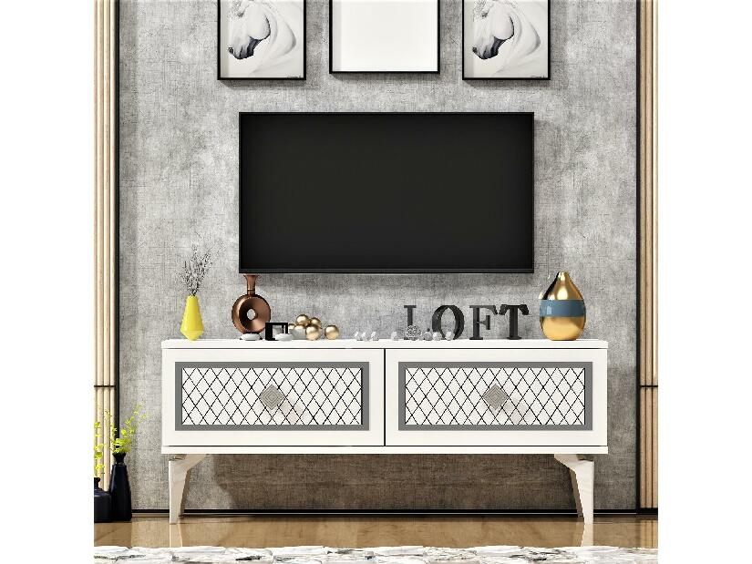 TV asztal/szekrény Mukanu (fehér + ezüst) 