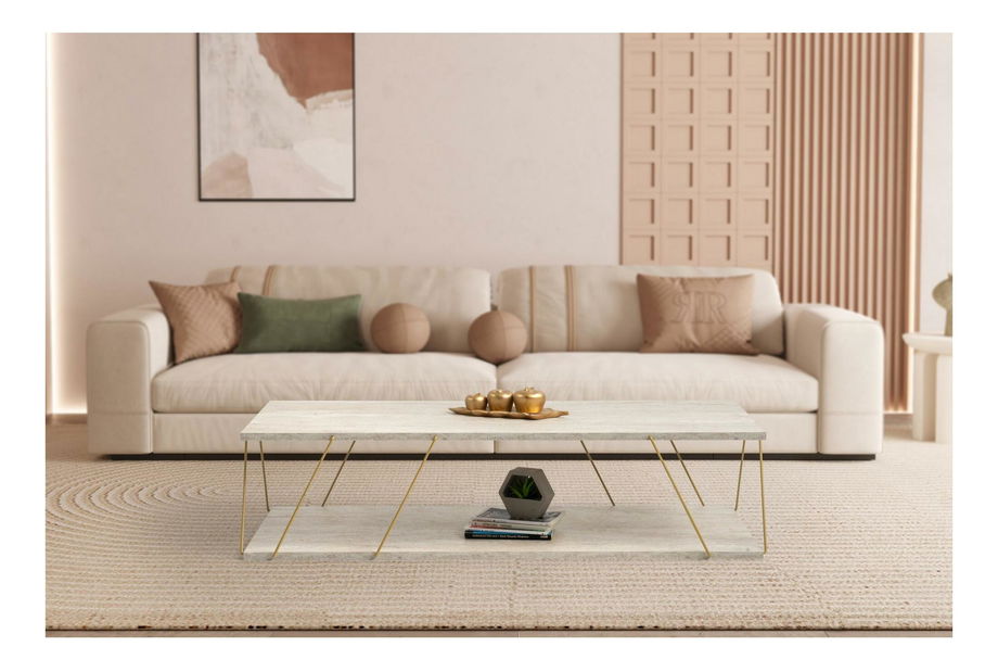 Măsuță de cafea Liana (auriu + marmură deschis)