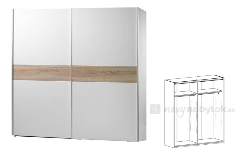 Šatníková skriňa Victor 4 biela + dub sonoma