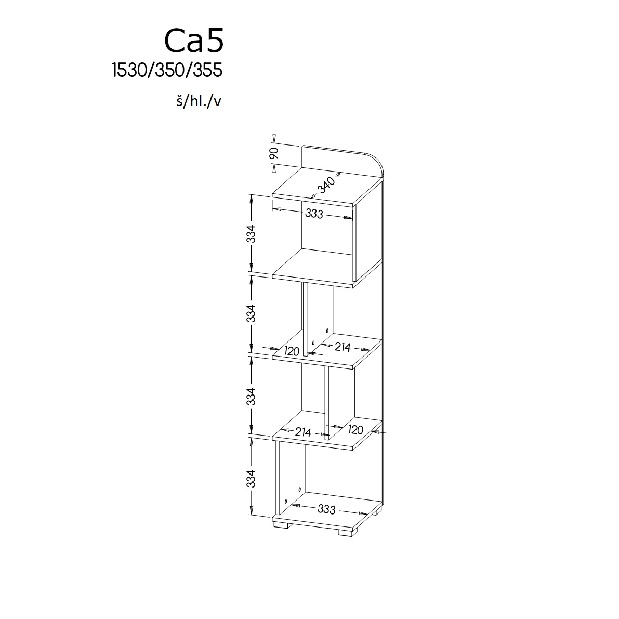 Regál typ CA5 Caryl (svetlý grafit + leskla biela + dub nash)