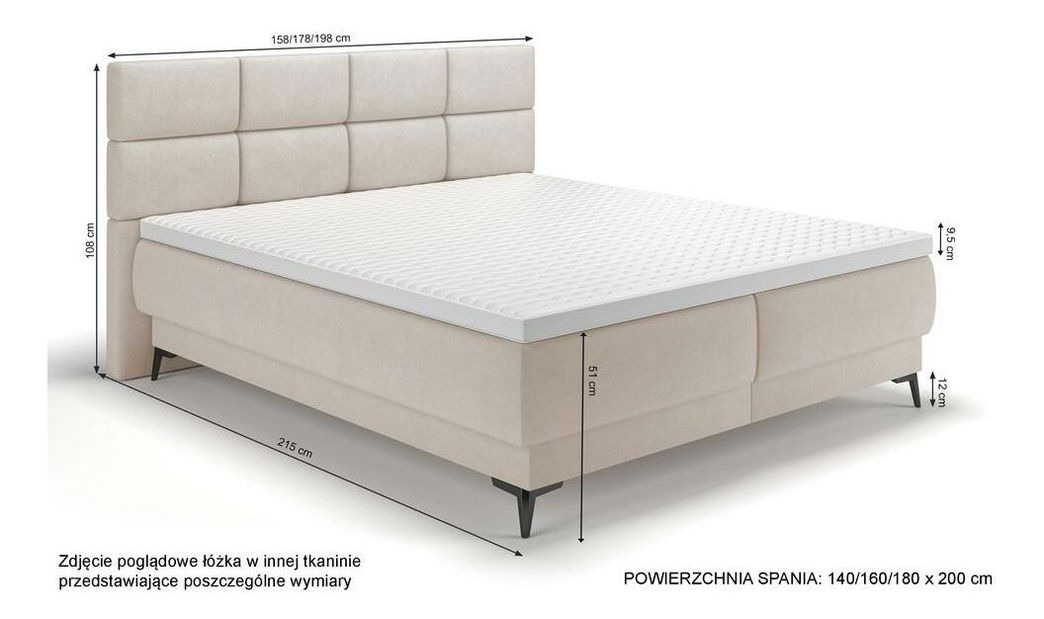 Bračni kontinentalni krevet 180 cm Riviera 180 (s podnicom i madracem) (s prostorom za odlaganje) (bež + crna)
