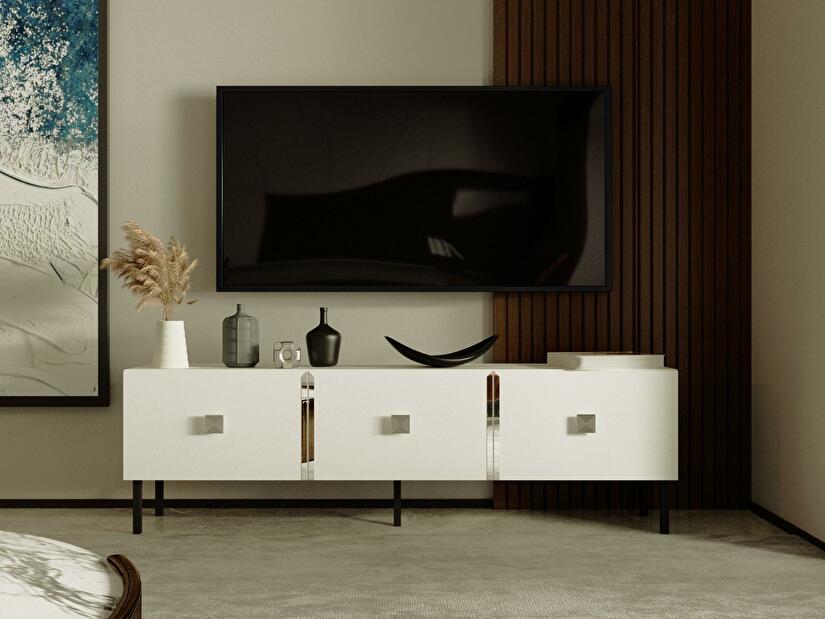 TV asztal/szekrény Sodole (fehér + ezüst) 