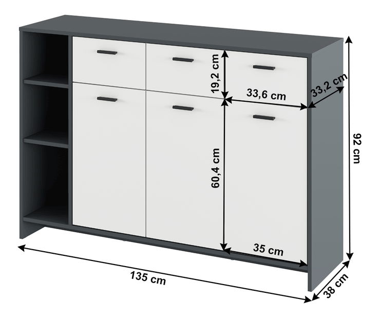 Komoda Nappa Typ 2 (grafit + bijela) *rasprodaja