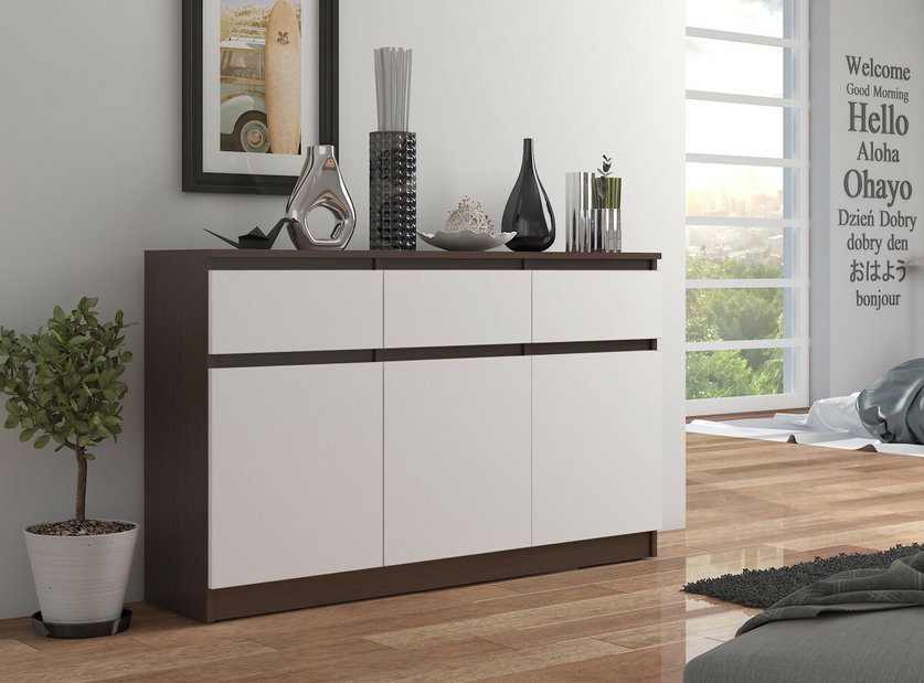 Comodă cu sertare Kuwait 3D 3D (wenge + alb)