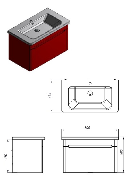 Dulap de baie suspendat cu lavoar Thorello Tv-80 W