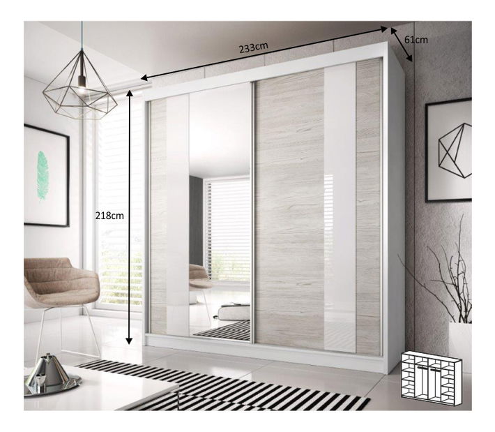 Ruhásszekrény Muriel 32 (233 cm) (fehér + kathult tölgy) *bazár