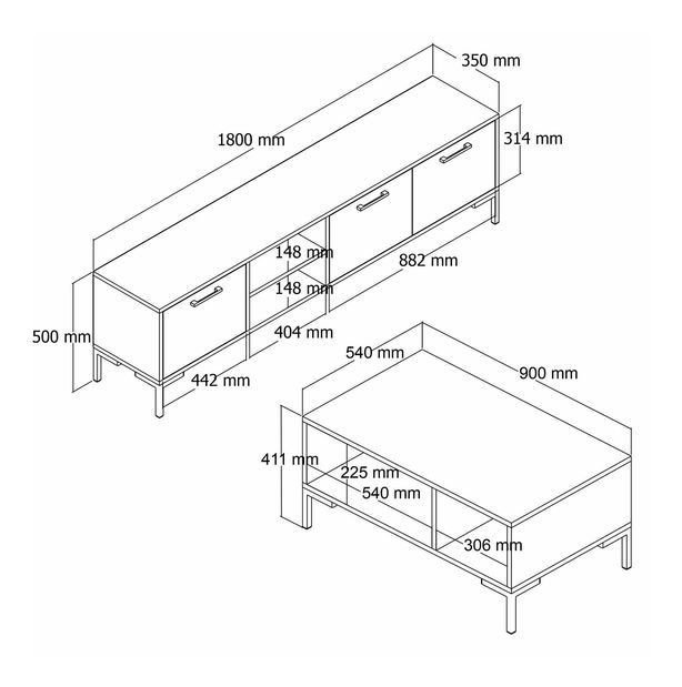 Súprava nábytku do obývačky Povipi 2 (orech) 