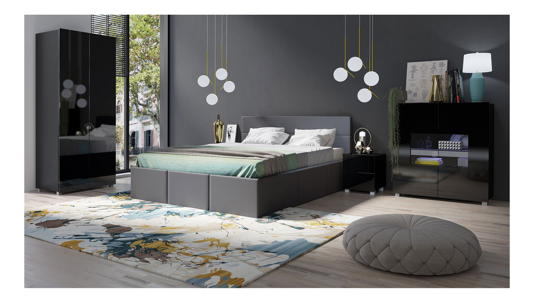 Franciaágy 170 cm Calabria P (Öko-bőr grafit) (ágyráccsal)