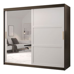 Šatníková skriňa Riven 2 200 (čierna matná + biela matná) (so zrkadlom)