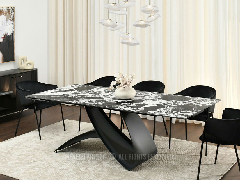 Masă sufragerie Caramelos (marmură + negru)
