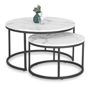 Set 2 konferenčných stolíkov Delito Max (mramor biely + čierna) 