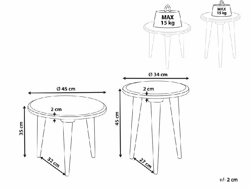 Set 2 ks măsuțe cafea Eudora (verde)