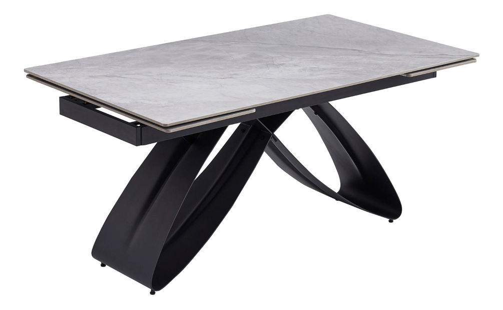 Masă sufragerie extensibilă Lungo (gri marmură + negru) (pentru 6-8 persoane)