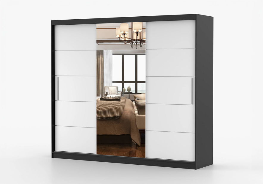 Ruhásszekrény Arrun (Fekete + Fehér + Tükör)