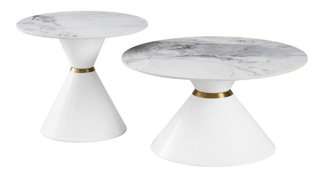 Set 2 măsuțe de cafea Mavazo (marmură albă + alb + auriu) *resigilat