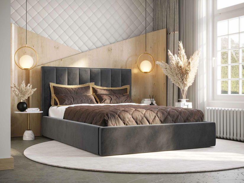 Manželská posteľ 140 cm Ocie (tmavosivá) (s roštom a úložným priestorom)